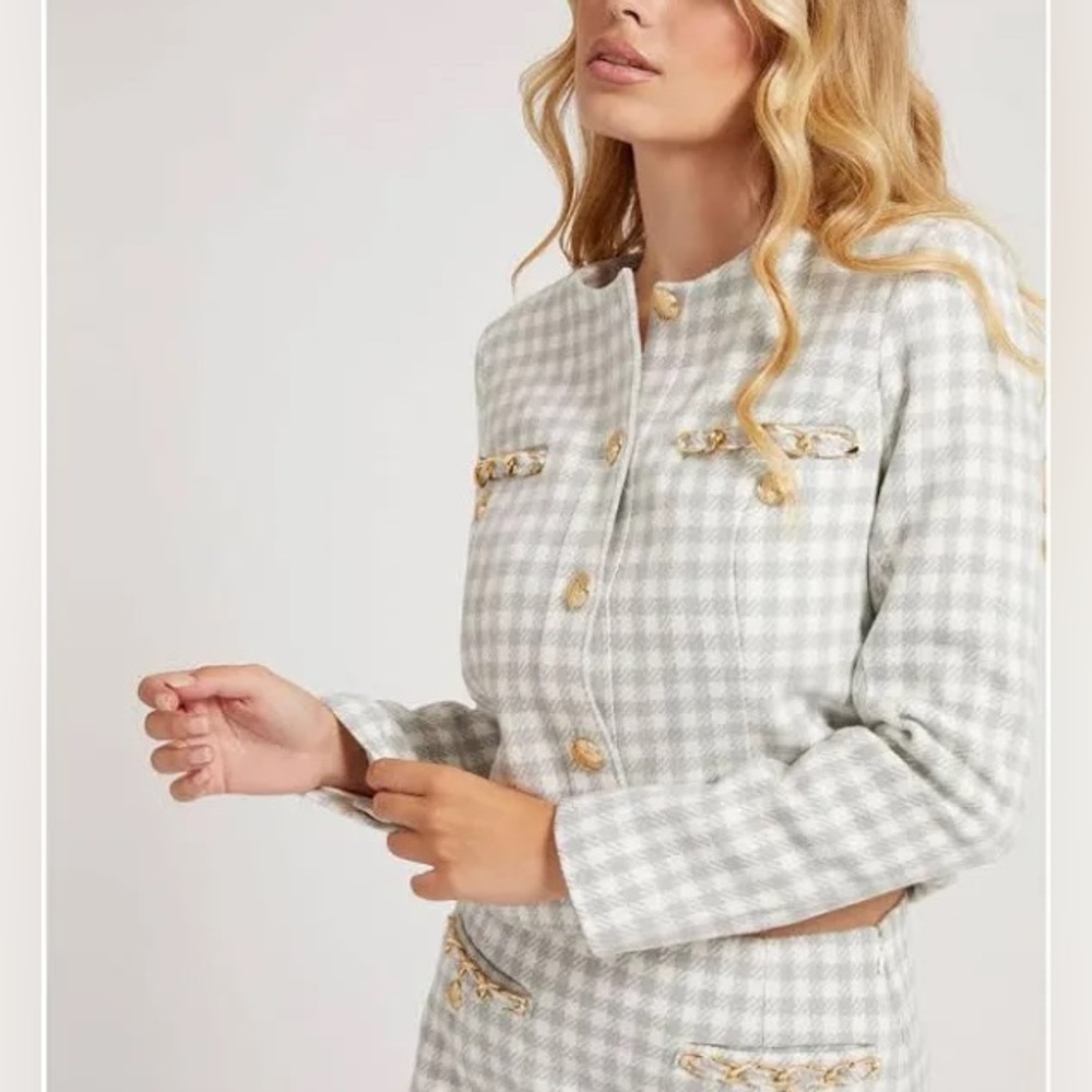 GUESS Bella Tweed Jacket - Grey Pearl Multi